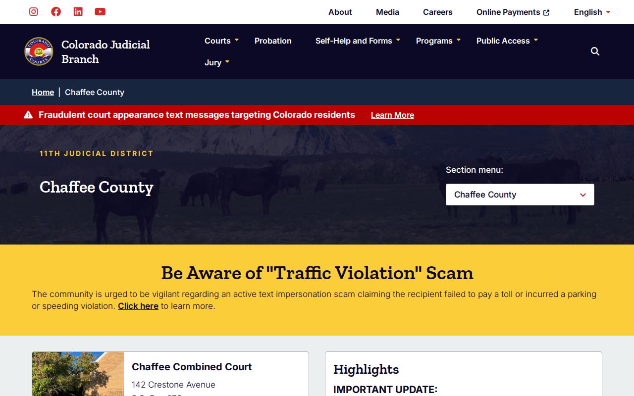 Chaffee County outstanding warrant court access routes