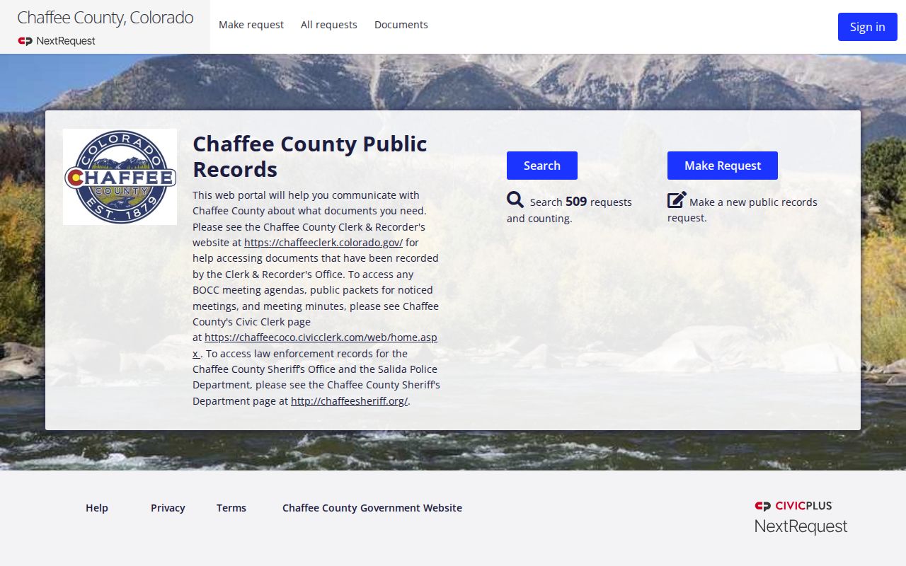 Chaffee County outstanding warrant records request portal