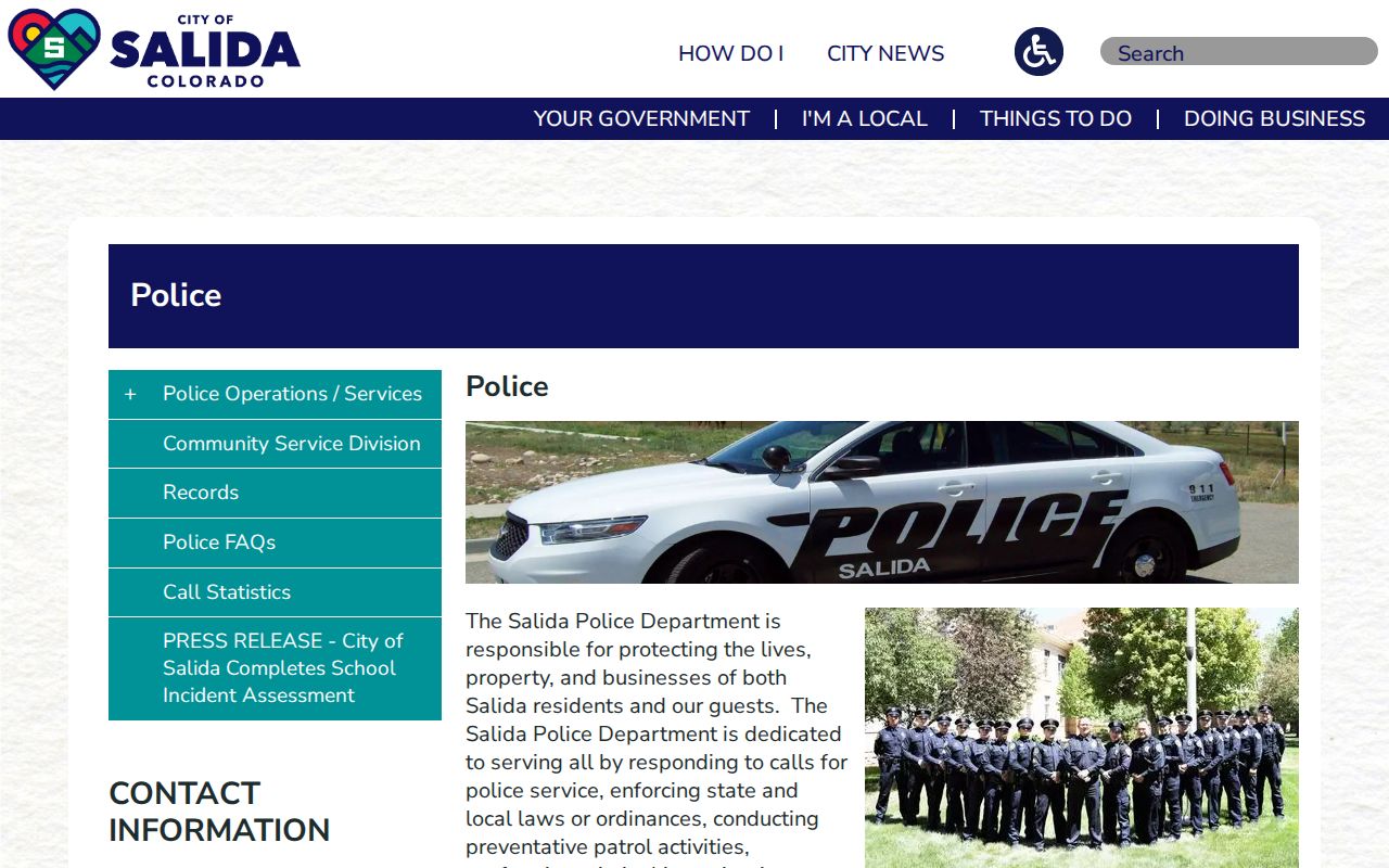 Salida Police warrant and records contact route