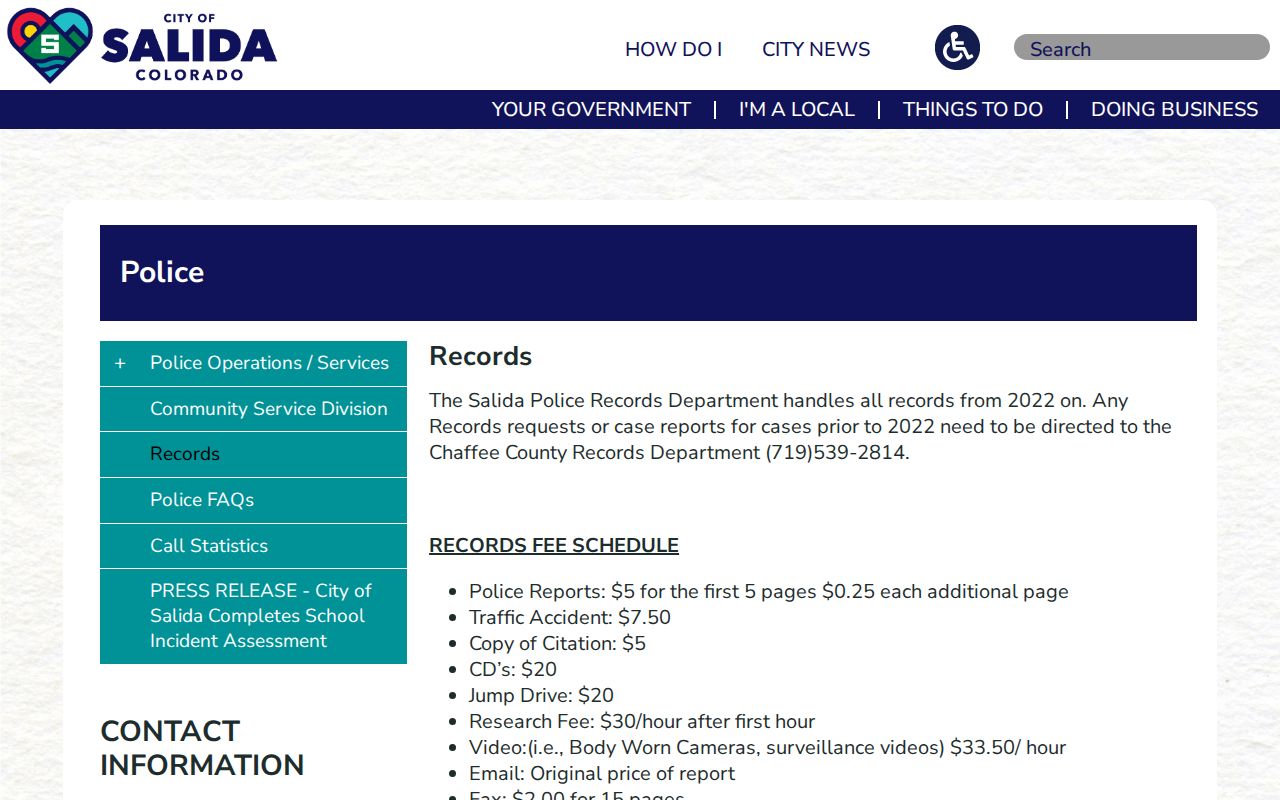 Salida warrant-related police records request page