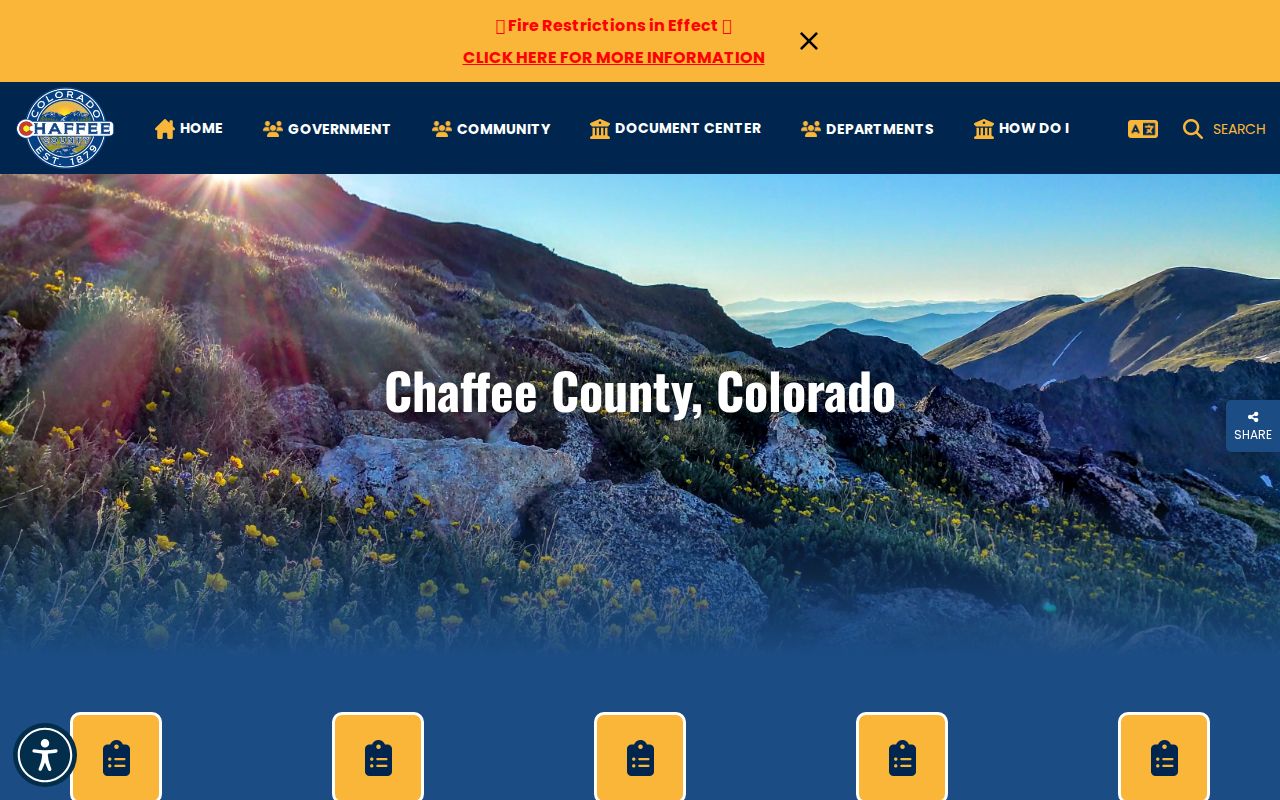 Official Chaffee County homepage with civic and public-record navigation